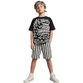 Erkek &Ccedil;ocuk Takım Croco Siyah T-Shirt Ve &Ccedil;izgili Keten G&ouml;r&uuml;n&uuml;ml&uuml; Yazlık Şort
