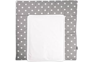 Matelas à langer Puckdaddy Frida - 77x75 cm, matelas à langer 100% coton à motif d'étoiles, matelas à langer réversible doux avec housse amovible en tissu éponge