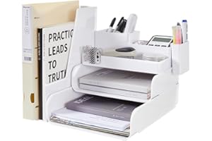 HKEEPER Schreibtisch Organizer mit Aktenhalter,3 Tier Briefablage Ablagefächer mit 1 Stifthalter, Schreibtisch Ablage Zeitschriftenhalter für Büro bedarf Dokumentenablage