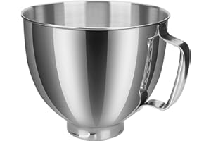 Bol en Acier Inoxydable pour KitchenAid 4.5-5 Quart à Tête Inclinable Mélangeur sur Socle Artisan & Classic Series par MMOBIEL - Remplacement Bol Mélangeur 5 QT avec Poignée - Passe au Lave-Vaisselle