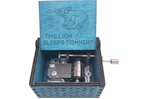 Youtang Spieluhr, Handkurbel, aus Holz, geschnitzt, Musik-Geschenke, spielt den Löwe schlaft Heute Nacht blau