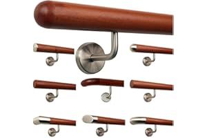 TIBU Barandilla de caoba, pasamanos para escaleras, mango de madera, soporte de acero inoxidable, longitud 30 – 500 cm de una sola pieza, por ejemplo, longitud 100 cm, con 2 soportes en ángulo, extremos =