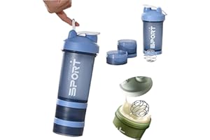 ELITEVA Shaker Proteinas 500ml 3 En 1 - Mezclador De Proteinas Con Varios Compartimentos, Botella Gimnasio Con Bola Mezcladora, Vaso Mezclador Proteinas Para Batidos Cremosos. Sin Fugas Bpa Libre (Beige)
