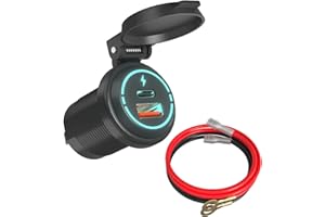 ALLWSLucky Prise USB 12V, QC3.0 18W & PD 30W Chargeur US B pour Moto, Prise USB Voiture IP67, Moto USBC pour Caravane SUV Marin Bateau 12V