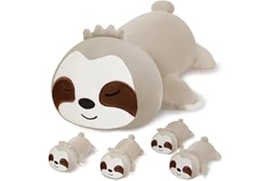 SQEQE Sloth Plushies Stuffed Animals with 4 Babies, Cute Sloth Plush Pillow Soft Toy Birthday Gifts for Girls Boys