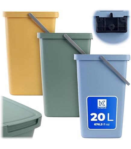 2friends Dustbin with Lid 40 L, Set of 3, Trash Bin, Feeding Bin, Waste Bin with Handles - Pastel Grey, Pastel Sand, Pastel Green - Made in the EU