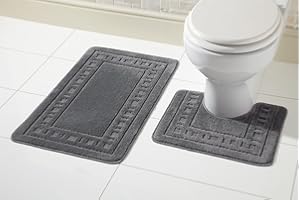 Olivia Rocco Miami 2 Piece Bath Mat & Pedestal Set, Non Slip Bathroom Set (Dark Grey)