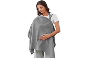 GIEEU Couverture d'allaitement en coton gris, douce et respirante, couverture d'allaitement double face pour maman, protection de l'intimité à 360 °, couverture d'allaitement pour bébé