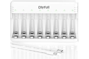 Dlyfull 8 Slot AA AAA Battery Charger for 1.2V Ni-MH/CD Batteries, Rechargeable Battery Charger with Automatic Stop Charging Function, USB-C Cable Included