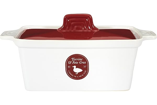 COOK CONCEPT - KC23011 Pot à Foie Gras en Céramique avec Pressoir - Facile à Utiliser - Dimensions 25,5 x 11 x 27 cm - Couleurs Assorties Rouge+Blanc ou Gris+Blanc