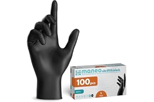 100 svarta engångshandskar maneo storlek L, handskar i nitril utan puder och utan latex, gummiartiklar för engångsbruk vid re