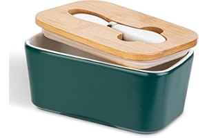 Burriera in Porcellana con Coperchio e Coltello da Burro, Henten Home Portaburro Per il Frigo, Contenitore per Tutti i Tipi di Burro (Verde Opaco)