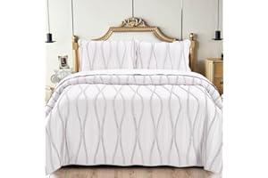 Rugs Inn Cozy Bedspread Throw – 3Pcs Embossed Quilted Comforter Warm Bed Coverlet Bedding Set for Bedroom Decor with 2 Pillow Sham (King, White)