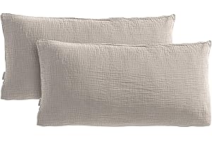 ‎PURE LABEL Pure Label Musselin Kissenbezug 40x80 2er Set aus 100% Baumwolle - Traumhaft weiche, kuschelige Musselin Kissenbezug-Set in Taupe