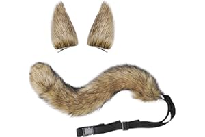 OHMILL Furry Fox Tail Cat Ears Hair Clips Set Faux Fur Wolf Fox Tail Cosplay Costume Fluffy Hairpin Adjustable Waist Buckle for Adult Teen Halloween Fancy Dress Party Role Play Animal Cosplay Accessory