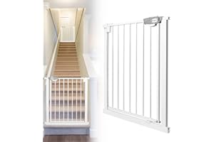 JOIEYOU Treppenschutzgitter ohne Bohren, 75-85 cm Türschutzgitter Treppengitter für Kinder und Haustiere, Einhändiges Öffnen, Weiß