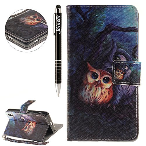 Sony Xperia Z2 Hülle,Sony Xperia Z2 Leder Brieftasche Hülle im BookStyle,SainCat PU Leder Wallet Case Lederhülle Folio Schutzhülle Ledertasche Hülle Bumper Handytasche Skin Schale Soft Backcover Handy Tasche Flip Cover Buchstil Klapptasche in Lederoptik mit Standfunktion Karteneinschub und Magnetverschluß Etui Flip Case fürSony Xperia Z2 (Malerei Owl)