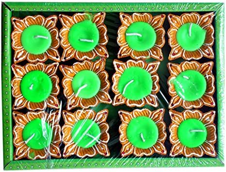 Traditional Multicoloured Four Watt Shaped Diwali Diya with Wax (Pack of 12) - ED86512