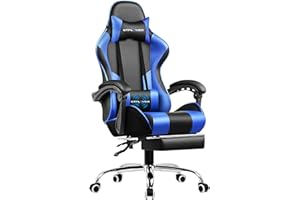 GTPLAYER Sedia da Gaming, Ergonomico Sedia da Ufficio, con Massaggiante poggiapiedi e supporto lombare, Schienale Regolabile 90-135°, Portata 150 kg, sedia per computer, Blu