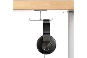 6amLifestyle Aluminum Headphone Stand Holder, Stick-On Hooks Under-Desk Headphone Stand Hanger Mount, Perfect for Office and Home Use, Grey (Patented)