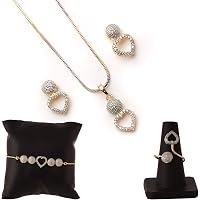Zeneme American Diamond Traditional Fashion Jewellery Combo of Necklace Pendant Set/Ring/Bracelet with Earring for Women & Girls