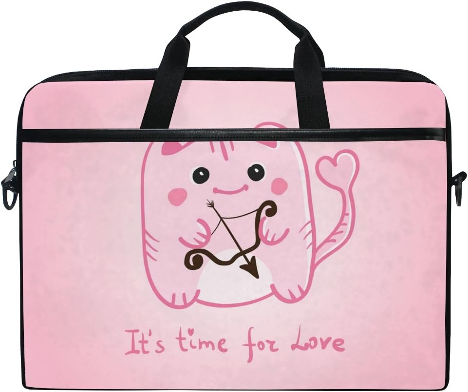 Laptop Case, Cute Pattern Personalised Printed with 3 Compartment Shoulder Strap Handle Canvas Notebook Computer Bag Perfect for 13 13.3 14 15 inch Pink