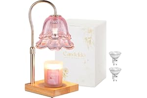 Candeldo Candle Warmer Lamp with Timer: Pink Flower Candle Lamp with 2 Bulbs Height Adjustable Home Bedroom Decor House Warming Gifts New Home for Women