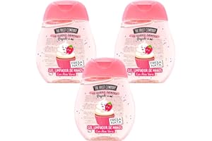 MS MÓVIL SHOP The Fruit Company Gel Limpiador De Manos FRESA NATA Pack 3 uds de 45ml 70% Alcohol con Aloe Vera Formato Bolsillo