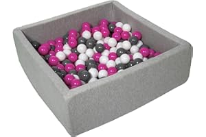 Velinda Piscina Infantil para niños de Bolas Pelotas 200 Piezas, Aprox. 90x90cm (Colores de Bolas: Blanco,Rosa,Gris)