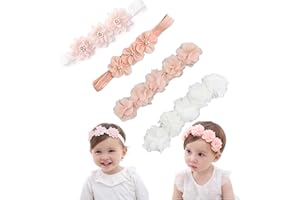 VEGCOO 4Stück Baby Stirnbänder Blumen-Stirnband, Ripsband für Baby Mädchen, Blüte Haarschmuck Hochzeit Kids Turban Haarband Neugeboren Stirnband Baby Schmuck geeignet für Taufe Geschenke Fotozubehör