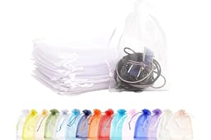 MORAINJAY 100pcs White Organza Gift Bags,9x12cm Small Organza Favor Bags,Wedding Jewelry Pouches with Drawstring,Mesh Candy Favour Bag Party Sweet Bags for Birthday,Wedding,Christmas,Gift Wrapping