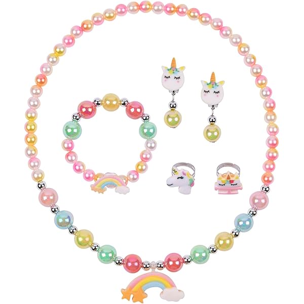 Pinkgarden Kindersieraden Set - 6 Stuks Halsketting, Armband, Portemonnee voor Meisjes - Speel en Verkleden Modesieraden, Acryl, Parel