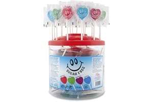 Caramelos Cerdán - Sucettes en Forme de Cœur sans Sucre, Saveurs Variées | Bonbon Dur sans Gluten ni Allergènes | Idéal pour la Saint-Valentin et les Anniversaires | Pot de 125 Unités