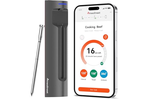 Meatmeet S Pro Thermomètre Cuisine Sans Fil, Thermomètre à Viande avec App et 6 Capteurs, Précision de ±0,1 °C, Surveillance par Application avec minuterie et alarme, IP69 étanche et, pour BBQ, Grill