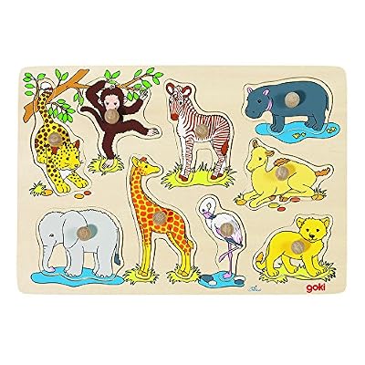 Goki - 2041551 - Puzzle En Bois À Encastrement - Africaine Jeunes Animaux - 9 Pièces