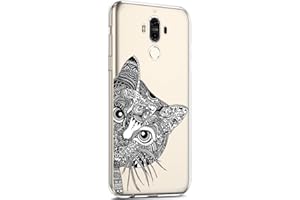 SURAKEY kompatibel mit Huawei Mate 9 Hülle,Transparent TPU Silikon Handyhülle Schutzhülle mit Niedlich Muster Ultra Dünn Silikon TPU Bumper Rückschale Case Cover für Huawei Mate 9,Schwarz Katze