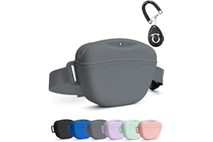 heouvo Dog Treat Pouch with Training Clicker, Upgrade Stronger Magnetic Closure to Avoid Spilling, 1.67 Cup Silicone Treat Bag Fanny Pack with Waist Belt for Pet Training Walking (Gray)
