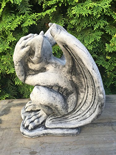 Steinfigur Figur Gargoyle Torwächter Flugdrache Deko Garten Teich H28cm 7,5kg - 4