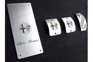 AUTOCOVR Pedal Set with Footrest Steel Cover for Alfa_Romeo 156-4 Pieces Pedal Caps Brake Gas Clutch Pedal Footrest Foot Pedal Brushed Stainless Steel Complete