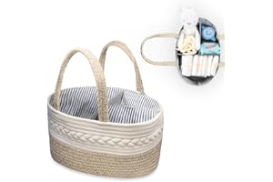 Cheeky Cow Nappy Caddy Organiser, Baby Essentials for Newborn Diaper Caddy, Portable Cotton Rope Woven diaper Caddy-Nursery Storage. Baby Shower Gifts, Baby Caddy for Indoor Outdoor Tote Bag
