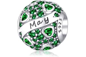 Symretie Damen Geburtsstein Charms Anhänger 925 Sterling Silber,Birthstone Bead Charm Anhänger Perlen Charms mit Zirkonia