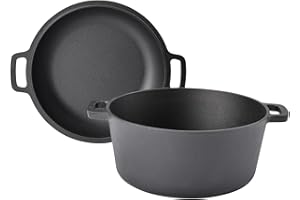 ‎TAINO TAINO Gusseisen-Topf mit Pfannen-Deckel 6l Dutch-Oven Allzweck-Kochtopf aus Gusseisen Herd Ofen Lagerfeuer Grill