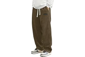 PADOLA Pantalon Velours Côtelé Homme Baggy Taille Elastique Pantalons Cargo avec Poches Décontracté Tricoté Pantalon de Travail Jambes Larges Ample Y2K Pantalons Jogging Sport