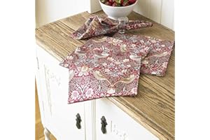 LAURA'S BEAU WILLIAM MORRIS Licensed William Morris Red Strawberry Thief Pack of 4 100% Cotton Floral Napkins