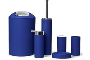 GMMH 6-Piece bathroom accessory set, soap dispenser, holder, toilet brush, bathroom set, dark blue, design 2a