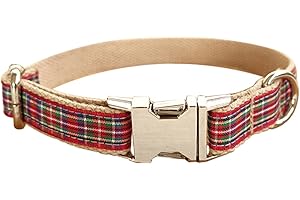 FEILING Obroża dla psa, regulowana w kratkę, zapięcie wtykowe, pleciona obroża dla psa, obroża dla szczeniaków, małych, średnich psów (rozmiar M, czerwony)