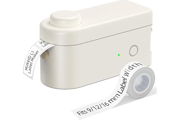 Makeid Étiqueteuse Bluetooth L1-C, Imprimante Etiquette Autocollante, Mini Imprimante Portable Thermique Compatible avec iOS Android pour l'Étiquetage de la Maison, du Bureau, Blanc