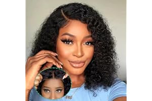 Wear and Go Curly Hair Lace Front Bob Wigs 14 inch 180% Density MSGEM 12A Glueless Brazilian Deep Curly 5x5 Lace Closure HD Transparent Lace Front Bob Wigs for Black Women Natural Color
