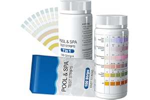 COZII Paski testowe do basenów i SPA, 100 sztuk w zestawie, dokładnie i szybko mierzą twardość wody, wolny chlor, chleb, łączny chlor, kwas cyjanurowy, całkowita alkalialność i pH