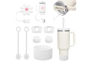 JiangLin Stanley Cup zestaw 9 akcesoriów, zawiera 2 pokrywki na słomki Stanley, 1 silikonowe etui ochronne na dole, 6 silikonowych zatyczek zabezpieczających przed wyciekiem, do kubków termicznych